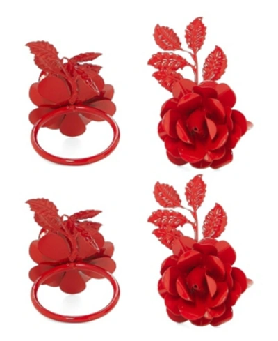 Vibhsa Red Rose Set Of 4 Napkin Rings