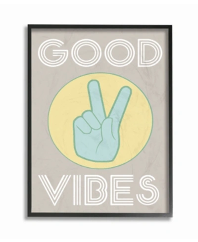 Stupell Industries Good Vibes Peace Hand Framed Giclee Art, 11" X 14" In Multi