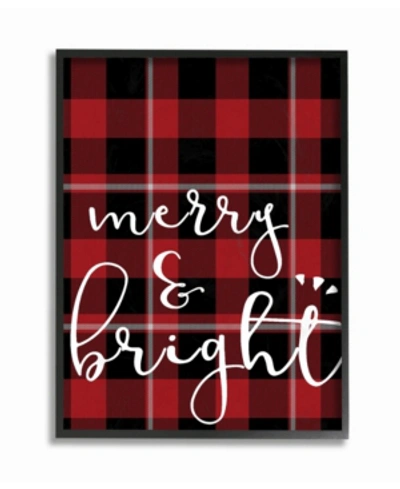 Stupell Industries Merry And Bright Plaid Typography Framed Giclee Art, 11" X 14" In Multi