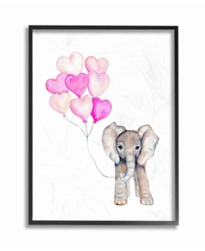 Stupell Industries Baby Elephant With Pink Heart Balloons Framed Giclee Art, 16" X 20" In Multi