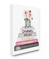 STUPELL INDUSTRIES BOOK STACK FASHION CANDLE PINK ROSE CANVAS WALL ART, 30" X 40"