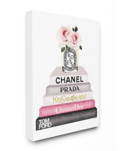 Stupell Industries Book Stack Fashion Candle Pink Rose Canvas Wall Art, 30" X 40" In Multi