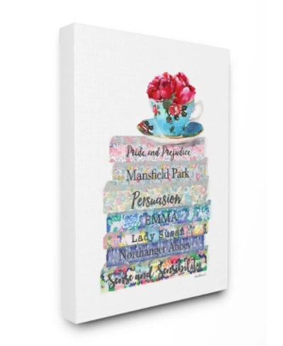 Stupell Industries Floral Book Stack Tea Cup Canvas Wall Art, 30" X 40" In Multi