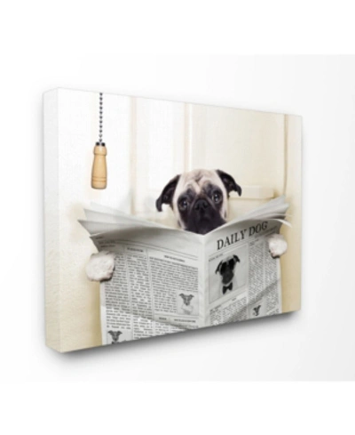 Stupell Industries Pug Reading Newspaper In Bathroom Canvas Wall Art, 30" X 40" In Multi
