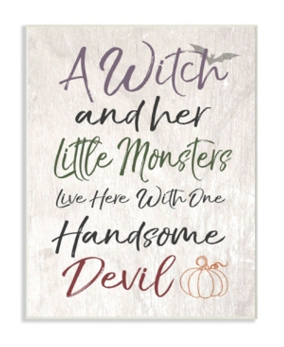 Stupell Industries A Witch, Little Monsters, And A Handsome Devil Wall Plaque Art, 10" X 15" In Multi