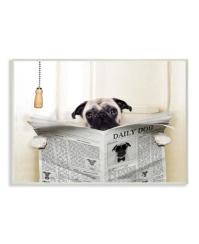 Stupell Industries Pug Reading Newspaper In Bathroom Wall Plaque Art, 10" X 15" In Multi