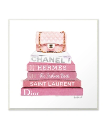 Stupell Industries Pink Book Stack Fashion Handbag Wall Plaque Art, 12" X 12" In Multi