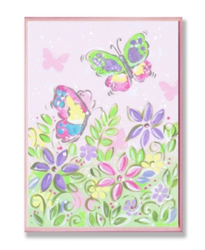 Stupell Industries The Kids Room Pastel Butterflies And Flowers Wall Plaque Art, 12.5" X 18.5" In Multi