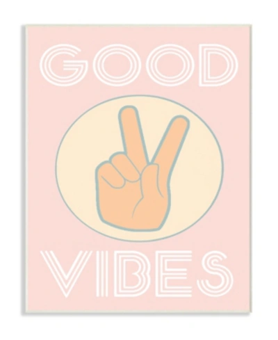 Stupell Industries Good Vibes Peace Hand Pink Wall Plaque Art, 10" X 15" In Multi