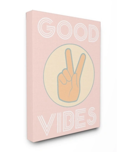 Stupell Industries Good Vibes Peace Hand Pink Cavnas Wall Art, 16" X 20" In Multi