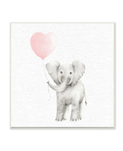 Stupell Industries Baby Elephant Heart Balloon Linen Look Wall Plaque Art, 12" X 12" In Multi