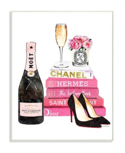 Stupell Industries Glam Pink Fashion Book Champagne Hells And Flowers Wall Plaque Art, 12.5" X 18.5" In Multi
