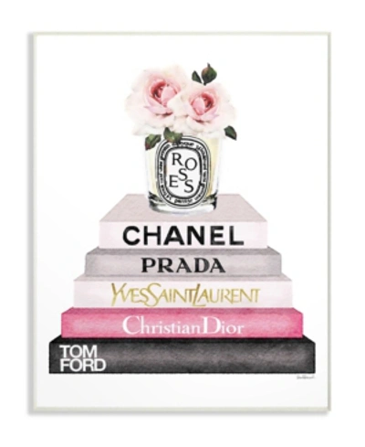 Stupell Industries Book Stack Fashion Candle Pink Rose Wall Plaque Art, 12.5" X 18.5" In Multi