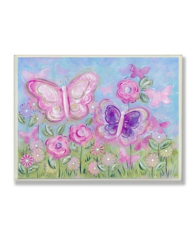 Stupell Industries The Kids Room Pastel Butterflies In A Garden Wall Plaque Art, 12.5" X 18.5" In Multi