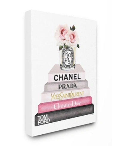 Stupell Industries Book Stack Fashion Candle Pink Rose Canvas Wall Art, 24" X 30" In Multi