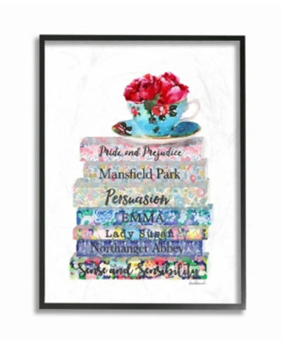 Stupell Industries Floral Book Stack Tea Cup Framed Giclee Art, 16" X 20" In Multi