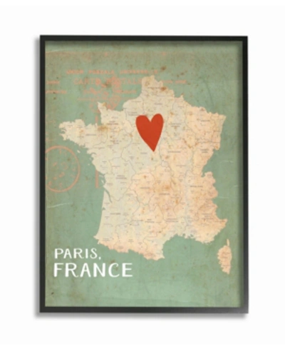 Stupell Industries My Heart Is In Paris Map Framed Giclee Art, 16" X 20" In Multi