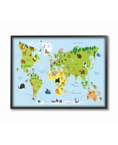 Stupell Industries World Map Cartoon And Colorful Framed Giclee Art, 16" X 20" In Multi