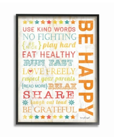 Stupell Industries The Kids Room Be Happy Typography Framed Giclee Art, 16" X 20" In Multi