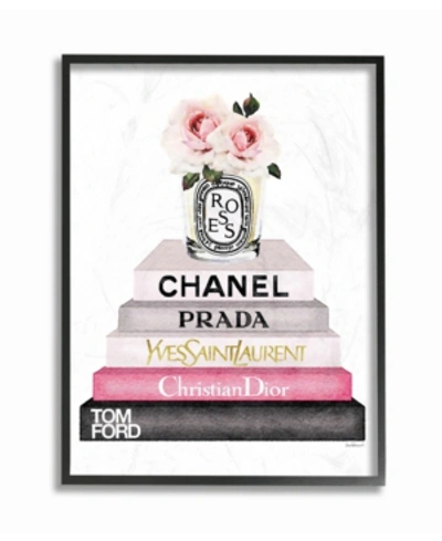 Stupell Industries Book Stack Fashion Candle Pink Rose Framed Giclee Art, 16" X 20" In Multi