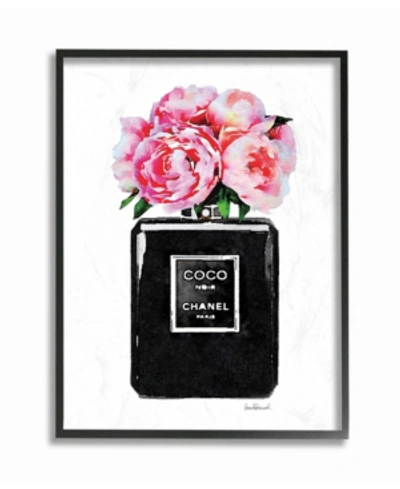 Stupell Industries Glam Perfume Bottle Flower Black Peony Pink Framed Giclee Art, 16" X 20" In Multi