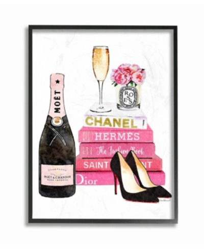 Stupell Industries Glam Pink Fashion Book Champagne Hells And Flowers Framed Giclee Art, 16" X 20" In Multi