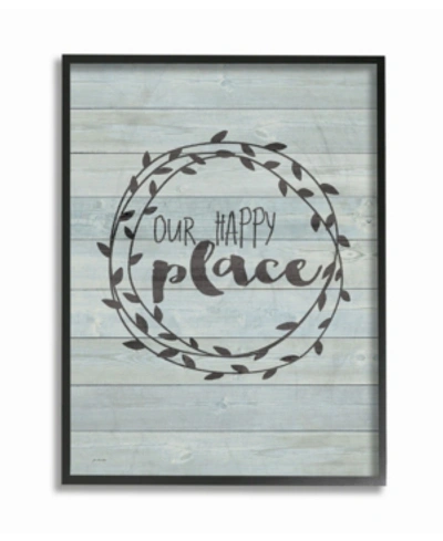 Stupell Industries Our Happy Place Plank Wood Look Framed Giclee Art, 16" X 20" In Multi