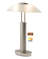 ARTIVA USA 2 TONE SATIN NICKEL LED TOUCH TABLE LAMP WITH OVAL CANOE AND FROSTED GLASS SHADE