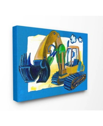 Stupell Industries The Kids Room Yellow Excavator With Blue Border Canvas Wall Art, 16" X 20" In Multi