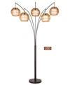 ARTIVA USA BALI 88" LED ARCHED FLOOR LAMP HANDCRAFTED RATTAN SHADE, BRONZE WITH DIMMER