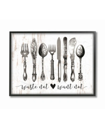 Stupell Industries Waste Not Want Not Silverware Drawing Framed Giclee Art, 11" X 14" In Multi
