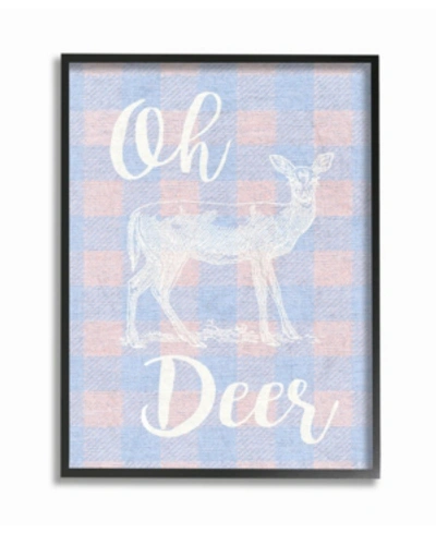 Stupell Industries Oh Deer White Stamp On Pink Plaid Framed Giclee Art, 11" X 14" In Multi