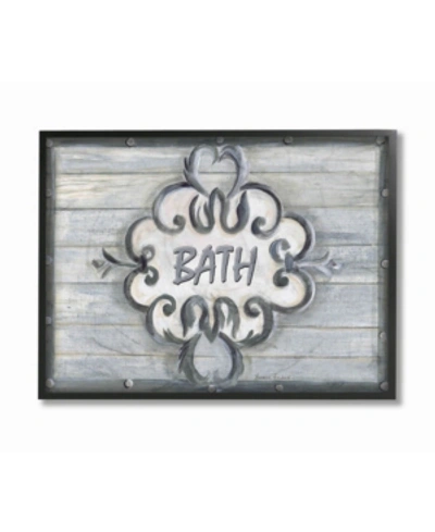 Stupell Industries Home Decor Collection Bath Gray Bead Board With Scroll Plaque Bathroom Framed Giclee Art, 11" X 14" In Multi