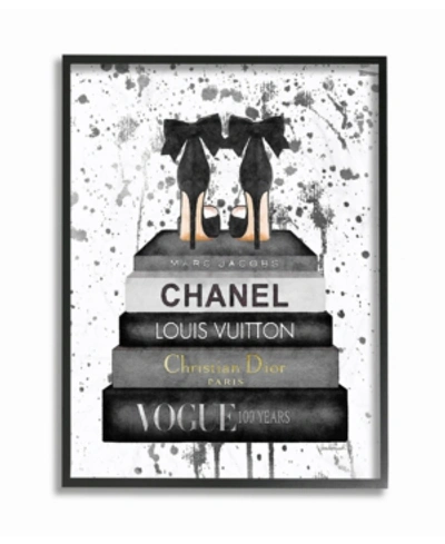 Stupell Industries Glam Fashion Book Stack Gray Bow Pump Heels Ink Framed Giclee Art, 11" X 14" In Multi