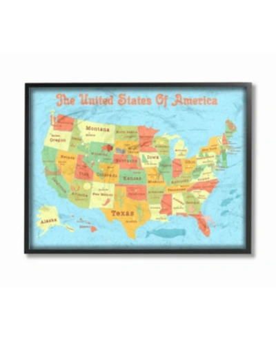 Stupell Industries United States Of America Usa Kids Map Framed Giclee Art, 11" X 14" In Multi