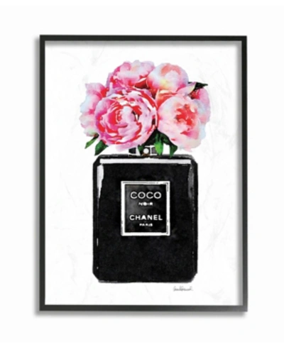 Stupell Industries Glam Perfume Bottle Flower Black Peony Pink Framed Giclee Art, 11" X 14" In Multi