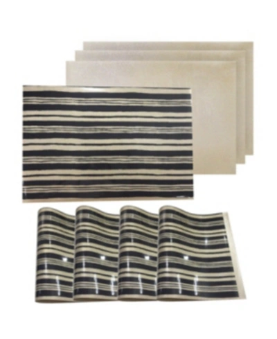 Dainty Home Reversible Metallic Place Mats Non-slip Jagged 12" X 18" Placemats In Black