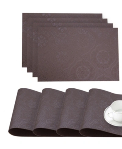 Dainty Home Faux Leather Hyde Park Slip Resistant Suede Backing Embossed 3d Surface Luxury 12" X 18" Place Mats In Burgundy