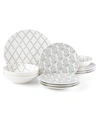 Lenox Textured Neutrals Lattice/leaf 12-pc Dinnerware Set, Service For 4 In Multi Chambray