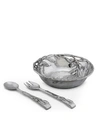 ARTHUR COURT SAND-CAST ALUMINUM SALAD SET, OLIVE PATTERN, 3 PIECES BOWL PLUS 2 SERVERS