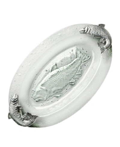 Arthur Court Designs Aluminum Salmon Fish Bagel Lox Glass Platter In Silver