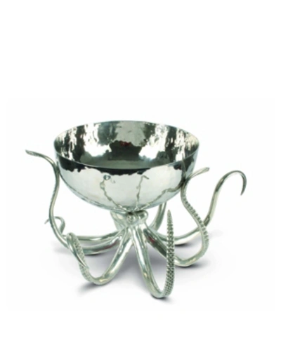 Vagabond House Pewter Octopus With Hand Hammered Stainless Steel Ice Tub, Punch Bowl In Silver