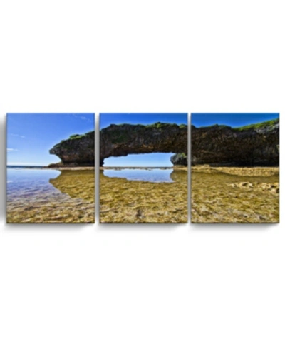 Ready2hangart Aqua Rocks Ii 3 Piece Wrapped Canvas Coastal Wall Art Set, 20" X 48" In Multi