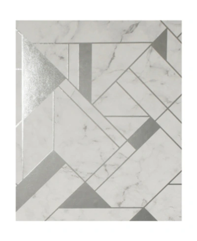 Advantage 20.5" X 369" Gulliver Marble Geometric Wallpaper In Silver Tone