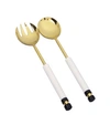 Classic Touch Set Of 2 Salad Servers With White Stone Handle Insert In Gold