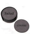 Bey-berk Coaster With Holder In Vintage-like Leatherette Set Of 6 In Multi