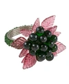 Saro Lifestyle Flower And Leaves Design Beaded Napkin Ring, Set Of 4 In Emerald
