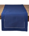 Saro Lifestyle Classic Hemstitch Border Table Runner, 16" X 120" In Navy Blue