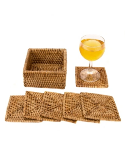 Artifacts Trading Company Artifacts Rattan Square Coasters - 7 Piece Set In Tudor Black
