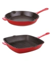 BERGHOFF NEO 2-PC. 10" FRY PAN AND 11" GRILL PAN CAST IRON SET